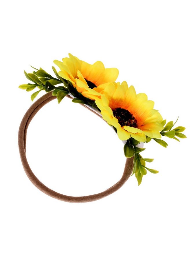 Ever Fairy - Tieback Daisy Flower Crown Elastic Sunflower Flower Headband Baby Girl Toddler Floral Crown Wreath Newborn Hair Accessories (Sunflower) - Image 1