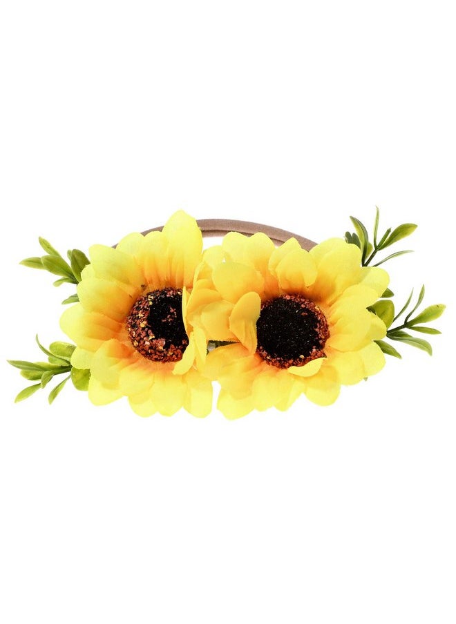 Ever Fairy - Tieback Daisy Flower Crown Elastic Sunflower Flower Headband Baby Girl Toddler Floral Crown Wreath Newborn Hair Accessories (Sunflower) - Image 1