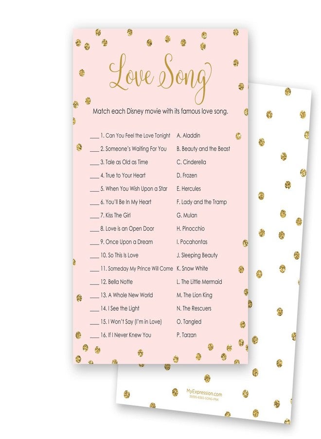 MyExpression.com 24 Cnt Love Song Match Bridal Shower Game (Faux Gold Glitter on PINK) - Image 1