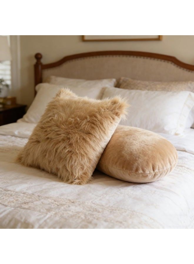 OYIMUA Fluffy Decorative Throw Pillow Covers Beige 18×18, Faux Fur Farmhouse Luxury Pillow Cases,Soft Plush Fuzzy Cushion Covers for Sofa Couch Living Room Bedroom Set of 2 - Image 4