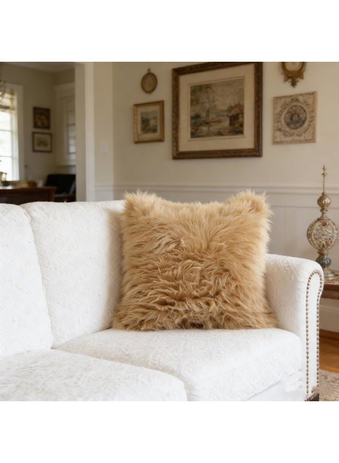 OYIMUA Fluffy Decorative Throw Pillow Covers Beige 18×18, Faux Fur Farmhouse Luxury Pillow Cases,Soft Plush Fuzzy Cushion Covers for Sofa Couch Living Room Bedroom Set of 2 - Image 5