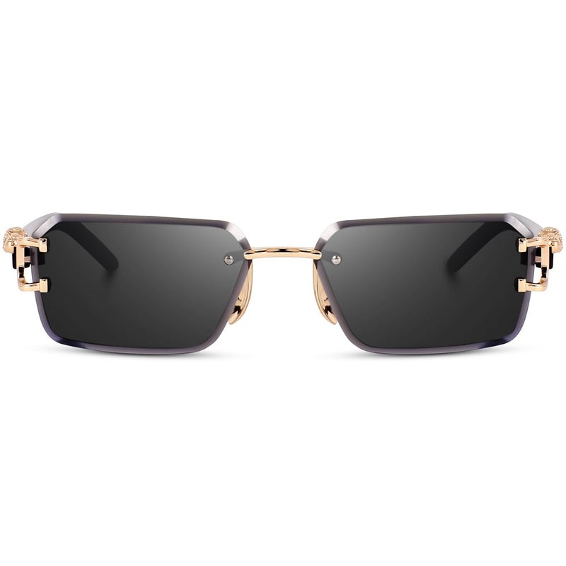 Dervin UV Protected Rectangular Rimless Sunglasses for Men and Women (Black) - Image 2