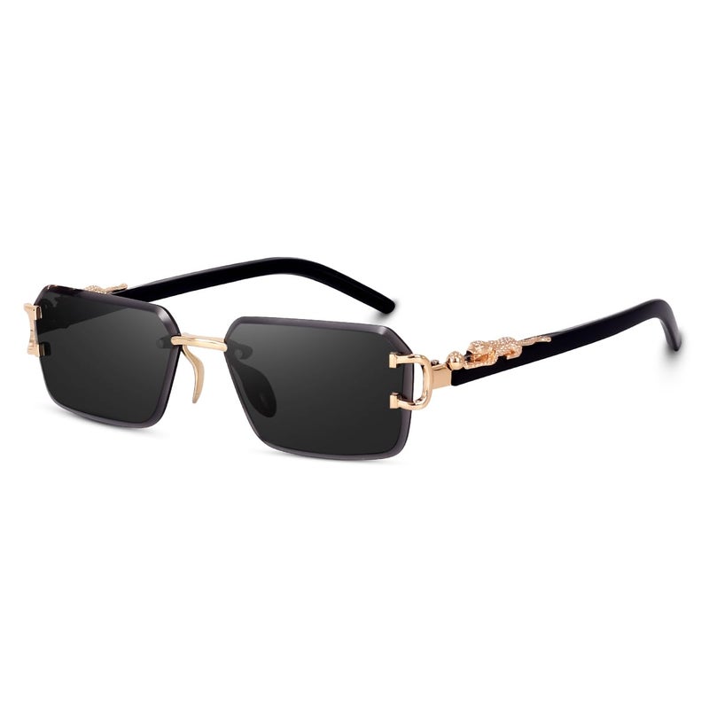 Dervin UV Protected Rectangular Rimless Sunglasses for Men and Women (Black) - Image 1