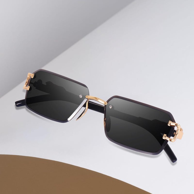 Dervin UV Protected Rectangular Rimless Sunglasses for Men and Women (Black) - Image 5