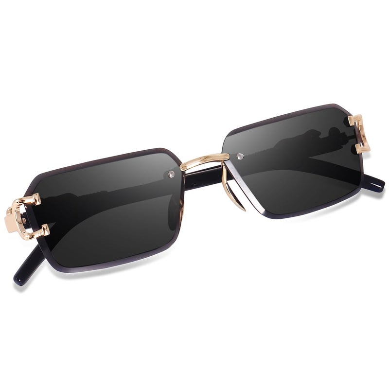 Dervin UV Protected Rectangular Rimless Sunglasses for Men and Women (Black) - Image 3