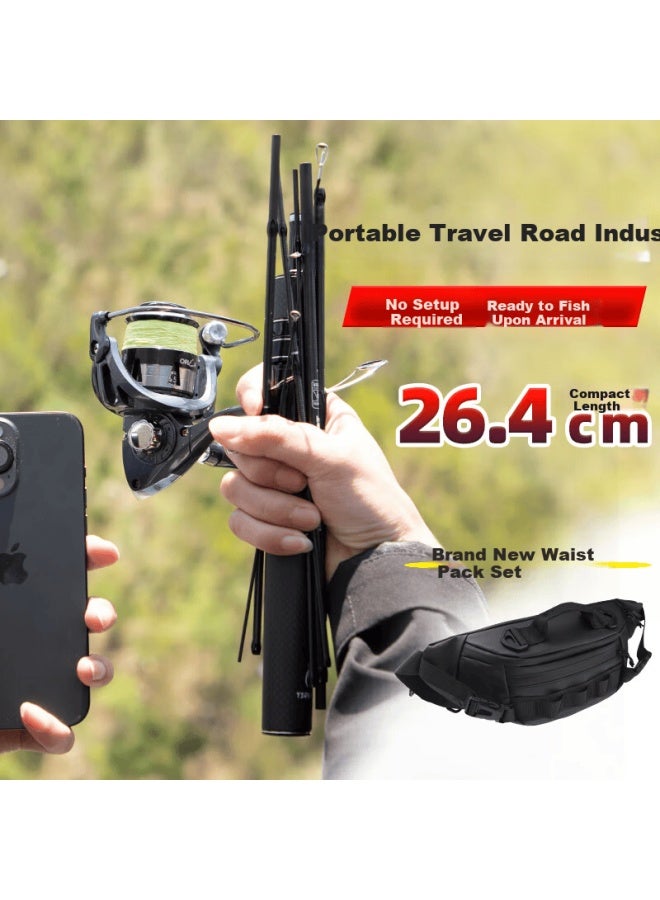 Taigek Taige Portable Travel Short Multi-section Micro Fishing Rod 1.56m Straight Handle Spinning Reel Combo With Waist Bag - Image 1