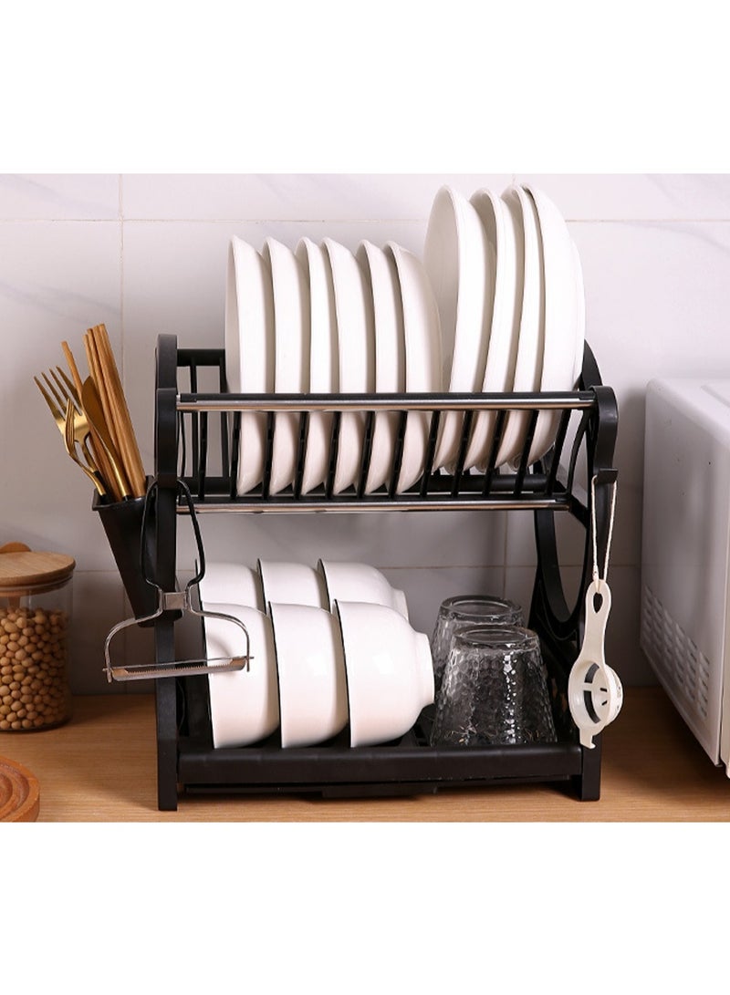 DubaiGallery Stainless Steel Dish Rack for Kitchen Counter, 2-Tier Dish Drainer with Cutlery Holder & Cup Storage – Compact & Rustproof - Image 4