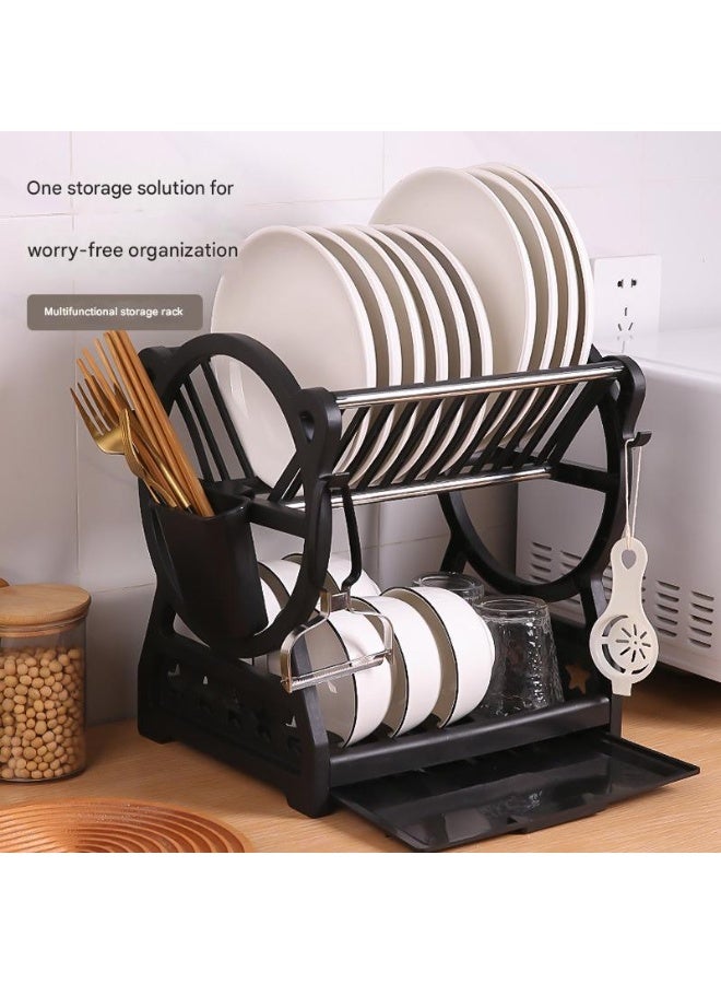 DubaiGallery Stainless Steel Dish Rack for Kitchen Counter, 2-Tier Dish Drainer with Cutlery Holder & Cup Storage – Compact & Rustproof - Image 2