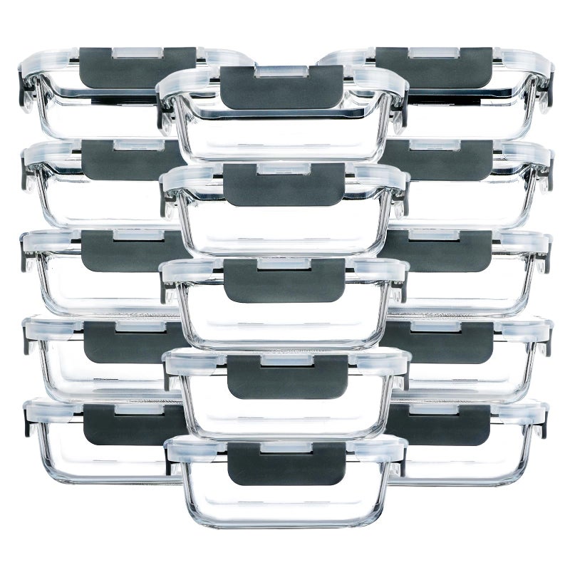M MCIRCO [15-Pack,13 oz 1.5 Cup Glass Meal Prep Containers, Small Glass Food Storage Containers with Lids,Airtight Lunch Containers, Microwave, Oven, Freezer and Dishwasher Friendly, BPA-free - Image 1