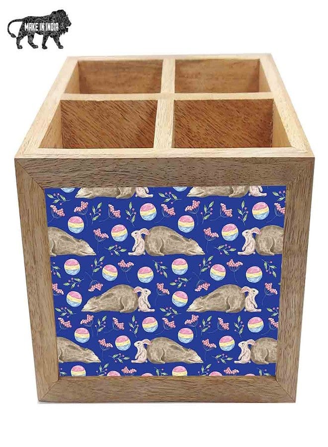 Nutcase Wooden Cutlery Stand Holder Silverware Caddy Spoons Forks Knives Organizer for Dining Table & Kitchen -Made in India-Spoons NOT Included - Bear & Rabbit Plying - Image 5