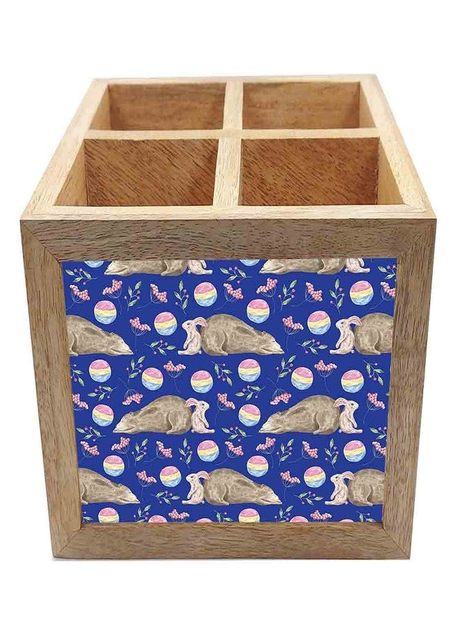 Nutcase Wooden Cutlery Stand Holder Silverware Caddy Spoons Forks Knives Organizer for Dining Table & Kitchen -Made in India-Spoons NOT Included - Bear & Rabbit Plying - Image 3