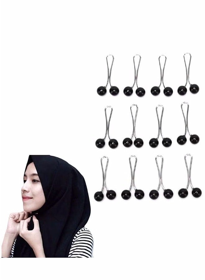 12 Pcs Hijab Pearl Brooch Pins for Women, Muslim Women Headscarf Hijab U Clips, Faux Pearl Scarf Clips, Pin-Less Scarf Clips, Scarf Brooch Pin for Headscarf, Shawl, Muslim Scarf Hijab Clips - Black - Image 1