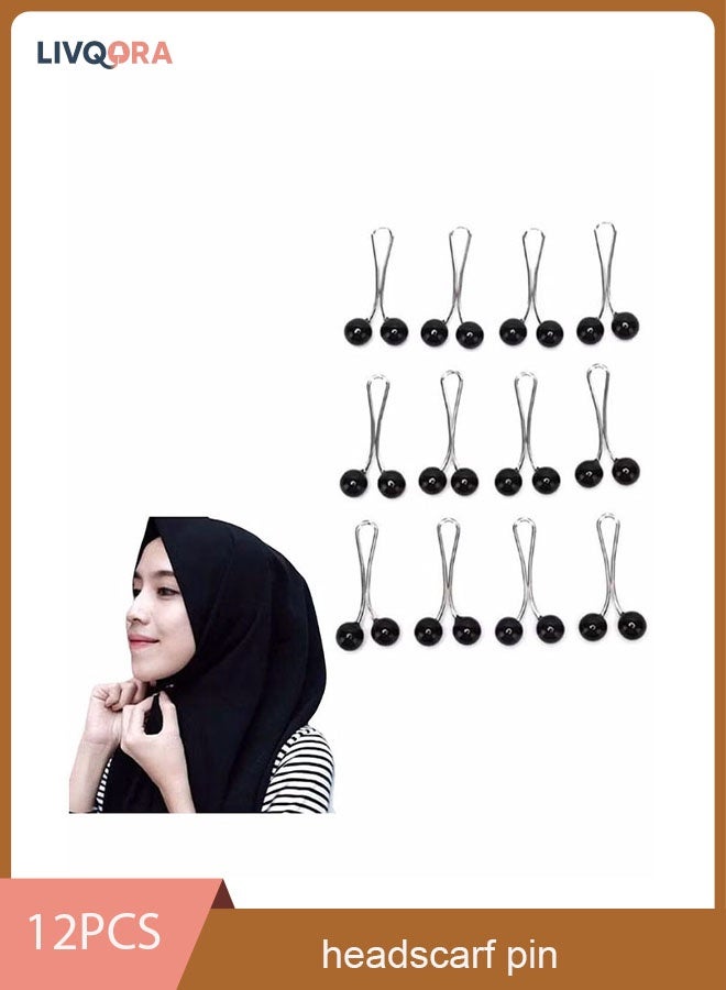 LIVQORA 12 Pcs Hijab Pearl Brooch Pins for Women, Muslim Women Headscarf Hijab U Clips, Faux Pearl Scarf Clips, Pin-Less Scarf Clips, Scarf Brooch Pin for Headscarf, Shawl, Muslim Scarf Hijab Clips - Black - Image 1