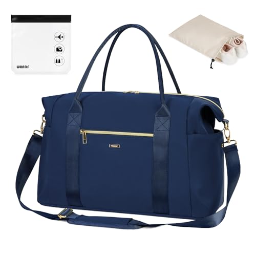 WANDF For Spirit Airlines Personal Item Bag 18x14x8 Travel Duffel Bag with TSA Approved Quart Size Bag & Shoe Bags Weekender Overnight Carry-on Luggage for Women (Navy Blue) - Image 1