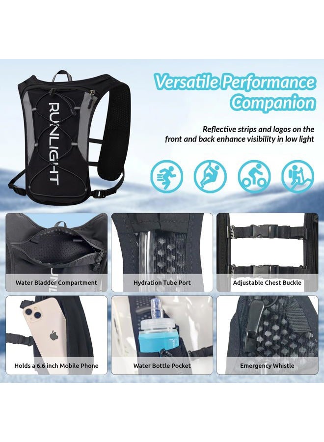Runlight Running Vest for Women Men, Adjustable Hydration Backpack Breathable Reflective with 1.5L Water Bladder for Hiking, Trail, Running, Marathons, Cycling(Black, One Size) - Image 4