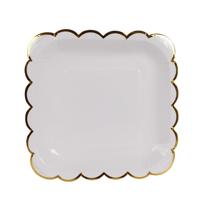Geeklife White Gold Paper Party Plates Bulk 7 Inch Disposable Wedding Decorated Little Dessert Plates Set with Gold Trim20 PCS