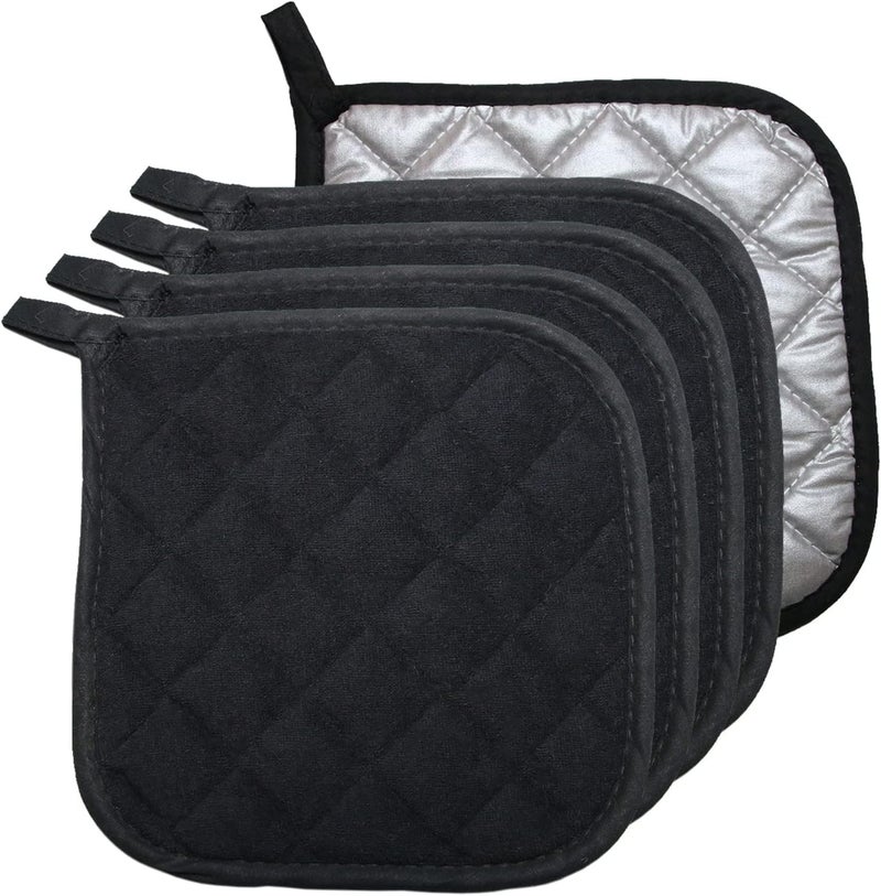 Bestjoy 5 PCS Pot Holders for Kitchen, Cotton Potholers with Great Heat Resistance, Hot Pads, Trivets for Cooking and Baking Black - Image 1