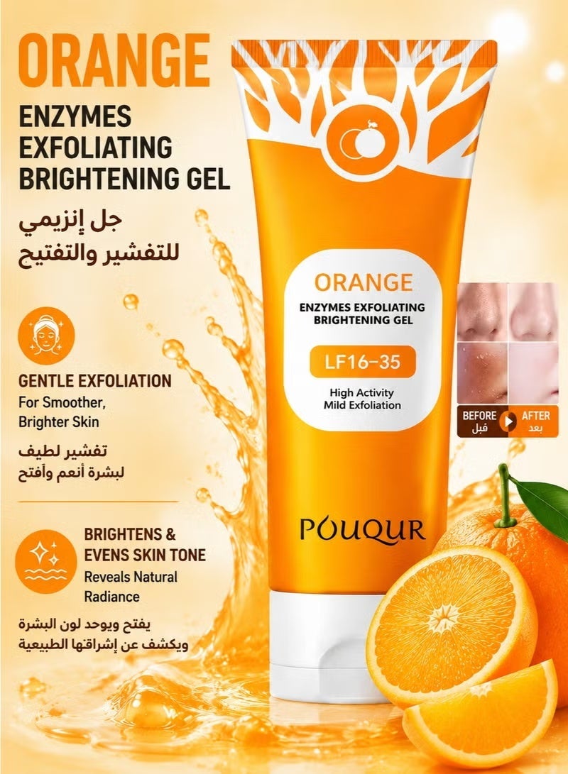 POUQUR Orange Enzymes Exfoliating Brightening Gel for Face & Body, 2025 Exfoliating Cleansing Gel Scrub, Orange Enzymes Exfoliatings Gels, Deep Clean Pores, Remove Blackheads & Moisturize Skin, All Types Skin (1pcs, 3.5 fl oz) - Image 1