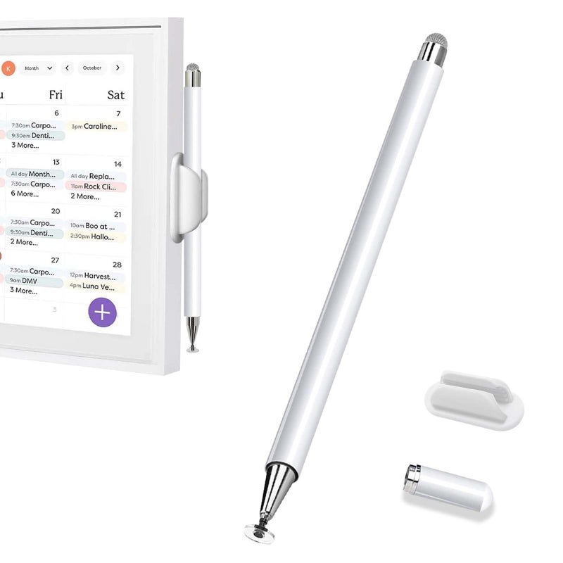 Luntak Stylus and Mount for Skylight Calendars 15/27 Inch, Dual Tip with Mesh and Disc Tip | Magnetic Pen Cap | Flexiple Stylus Holder Mount to Calendar,2 in 1 Multifunctional Capacitive Stylus Pen-White - Image 1