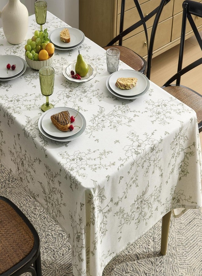 OMMATO Farmhouse Green Floral Tablecloth Vintage French Rustic Linen Tablecloths Rectangular with Flowers Pattern Burlap Textured Outdoor Table Cover for Picnic,Dining,Party,Home Decor 55x84 Inch - Image 5