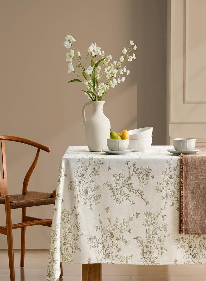 OMMATO Farmhouse Green Floral Tablecloth Vintage French Rustic Linen Tablecloths Rectangular with Flowers Pattern Burlap Textured Outdoor Table Cover for Picnic,Dining,Party,Home Decor 55x84 Inch - Image 4