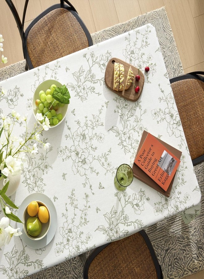 OMMATO Farmhouse Green Floral Tablecloth Vintage French Rustic Linen Tablecloths Rectangular with Flowers Pattern Burlap Textured Outdoor Table Cover for Picnic,Dining,Party,Home Decor 55x84 Inch - Image 3