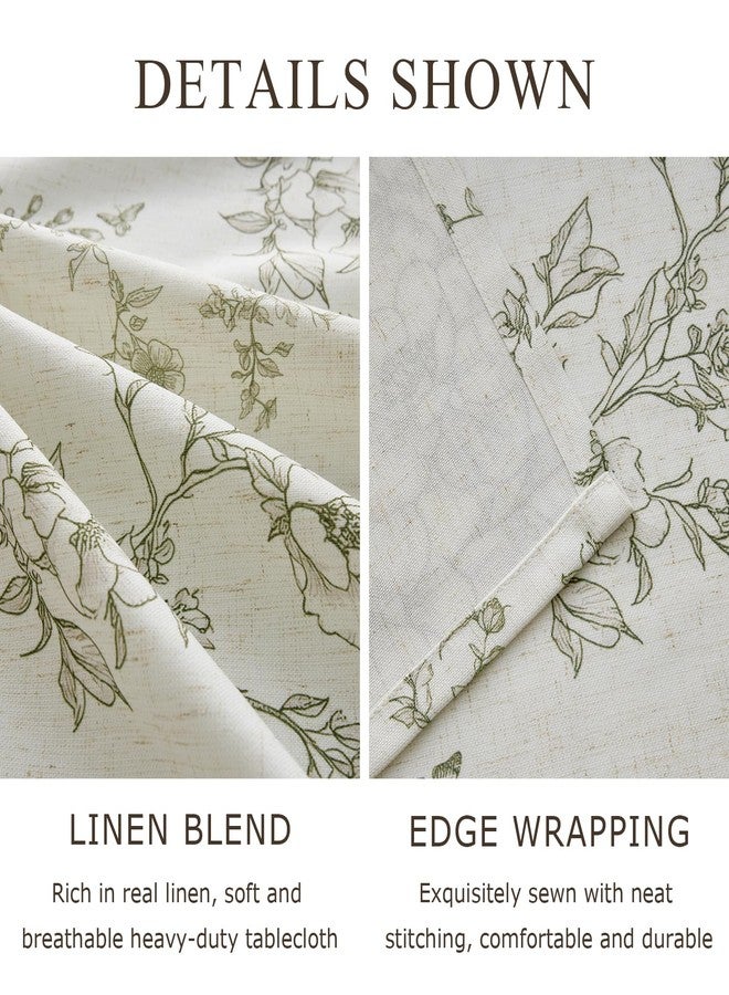 OMMATO Farmhouse Green Floral Tablecloth Vintage French Rustic Linen Tablecloths Rectangular with Flowers Pattern Burlap Textured Outdoor Table Cover for Picnic,Dining,Party,Home Decor 55x84 Inch - Image 2