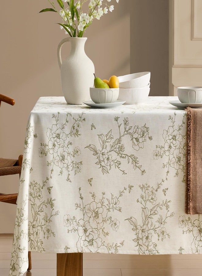 OMMATO Farmhouse Green Floral Tablecloth Vintage French Rustic Linen Tablecloths Rectangular with Flowers Pattern Burlap Textured Outdoor Table Cover for Picnic,Dining,Party,Home Decor 55x84 Inch - Image 1
