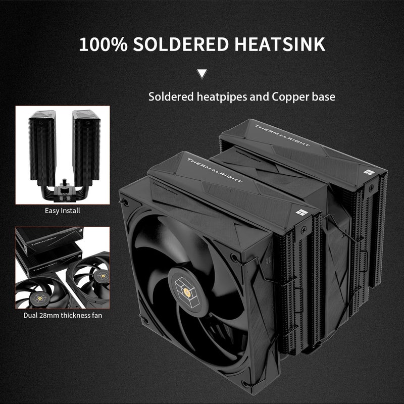 Thermalright Royal Pretor 130 Black CPU Air Cooler, Computer Double Towers Cooling,6 Heat Pipes CPU Cooler, Dual PWM Fans,High Performance PC Cooler,for AM4/AM5;Intel lga1851/1700/1150/1151/2011 - Image 4