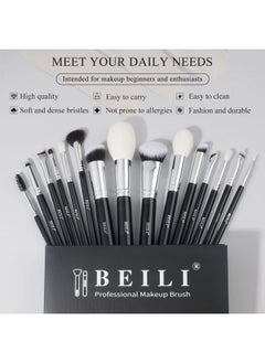BEILI 15Pcs Original Makeup Brushes Set Natural-Synthetic Kabuki Foundation Face Powder Highlighter Contour Concealers Eye Shadows Eyebrow Eyeliner Make Up Brush Kit(Classic Black)  - Image 2