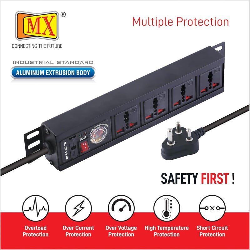 MX MX 4 Socket Extension Board Power Strip with Surge Protector Spike Guard with Switch 5 amp Socket Switch Board Universal Sockets 2000w Extension Cord 5m MultiPlug Socket for Home Office  - Image 4