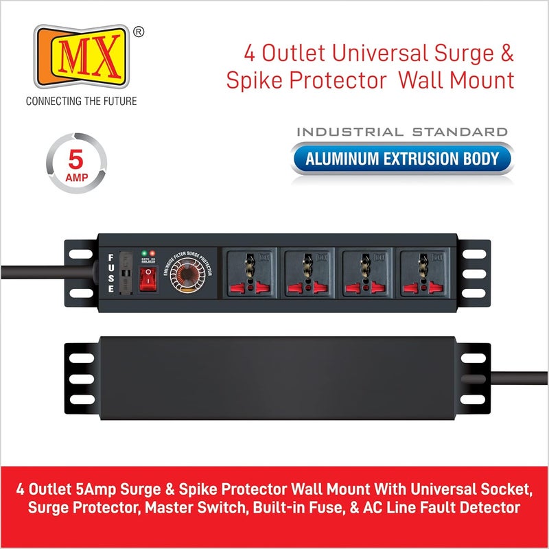 MX MX 4 Socket Extension Board Power Strip with Surge Protector Spike Guard with Switch 5 amp Socket Switch Board Universal Sockets 2000w Extension Cord 5m MultiPlug Socket for Home Office  - Image 2