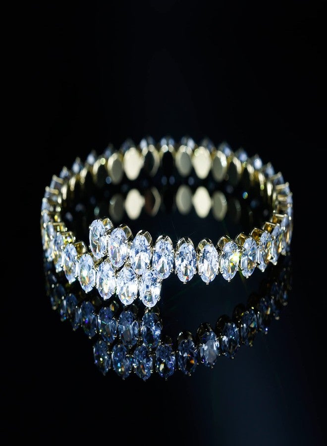 ايه إي لايف سوار أيليف بيضاوي الشكل من الزركونيا المكعبة، مفتوح وقابل للتعديل، مناسب للرجال والنساء، سوار تنس مطلي بالذهب الأصفر مرصع بالزركونيا المكعبة، وسلسلة خلخال مرصعة بأحجار الراين (سوار بيضاوي الشكل من الزركونيا المكعبة). - Image 3