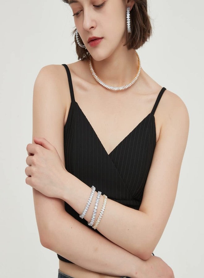 ايه إي لايف سوار أيليف بيضاوي الشكل من الزركونيا المكعبة، مفتوح وقابل للتعديل، مناسب للرجال والنساء، سوار تنس مطلي بالذهب الأصفر مرصع بالزركونيا المكعبة، وسلسلة خلخال مرصعة بأحجار الراين (سوار بيضاوي الشكل من الزركونيا المكعبة). - Image 2