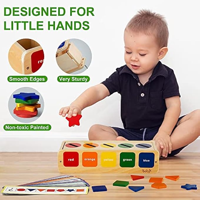 WOODEN SHAPE & COLOR SORTING TOY WITH STORAGE BOX, 25 GEOMETRIC BLOCKS,MONTESSORI PRESCHOOL EDUCATIONAL LEARNING TOY WOODEN SORTING & STACKING TOY FOR 1 2 3 YEAR OLD TODDLERS BOYS GIRLS - Image 2