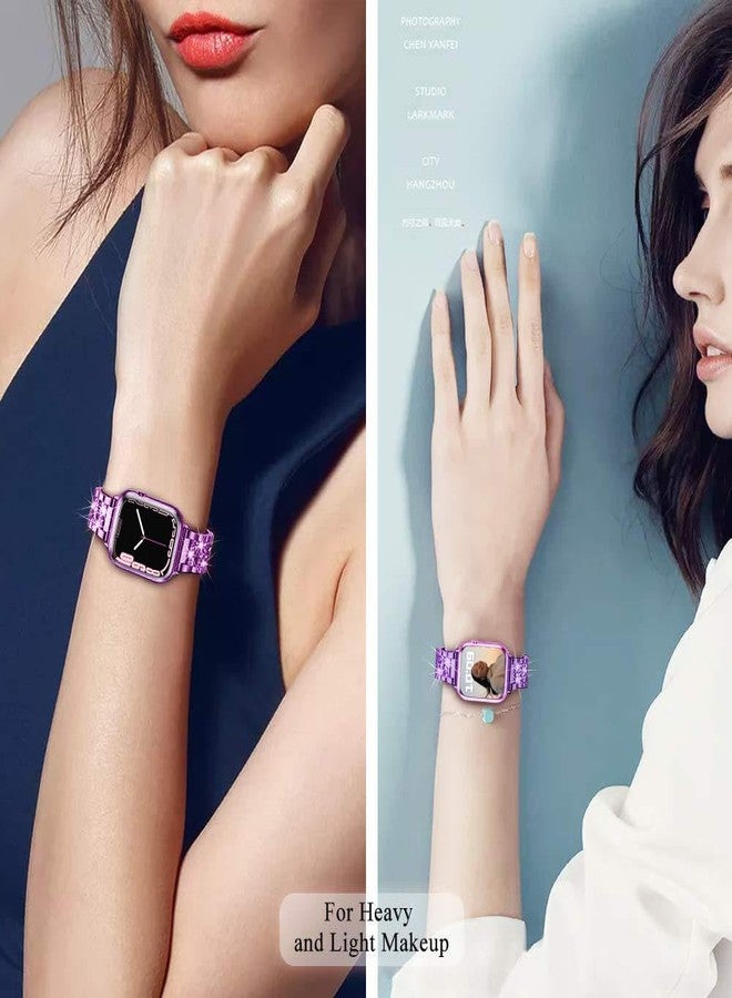 DEALELE Strap Compatible with iWatch 42mm 44mm 45mm 49mm, Rhinestone Diamond Metal Replacement Bands for Apple Watch Series 8/7 / 6/5 / 4/3 / SE/Ultra Women Men, Purple, 42/44/45/49mm - Image 4