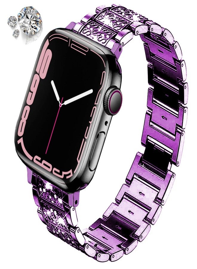 DEALELE Strap Compatible with iWatch 42mm 44mm 45mm 49mm, Rhinestone Diamond Metal Replacement Bands for Apple Watch Series 8/7 / 6/5 / 4/3 / SE/Ultra Women Men, Purple, 42/44/45/49mm - Image 2