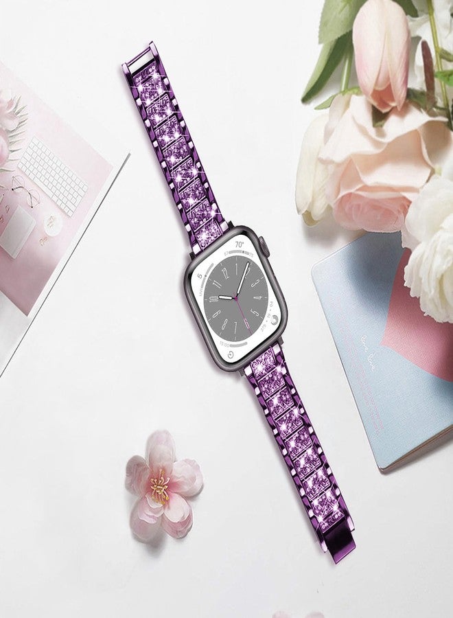 DEALELE Strap Compatible with iWatch 42mm 44mm 45mm 49mm, Rhinestone Diamond Metal Replacement Bands for Apple Watch Series 8/7 / 6/5 / 4/3 / SE/Ultra Women Men, Purple, 42/44/45/49mm - Image 3