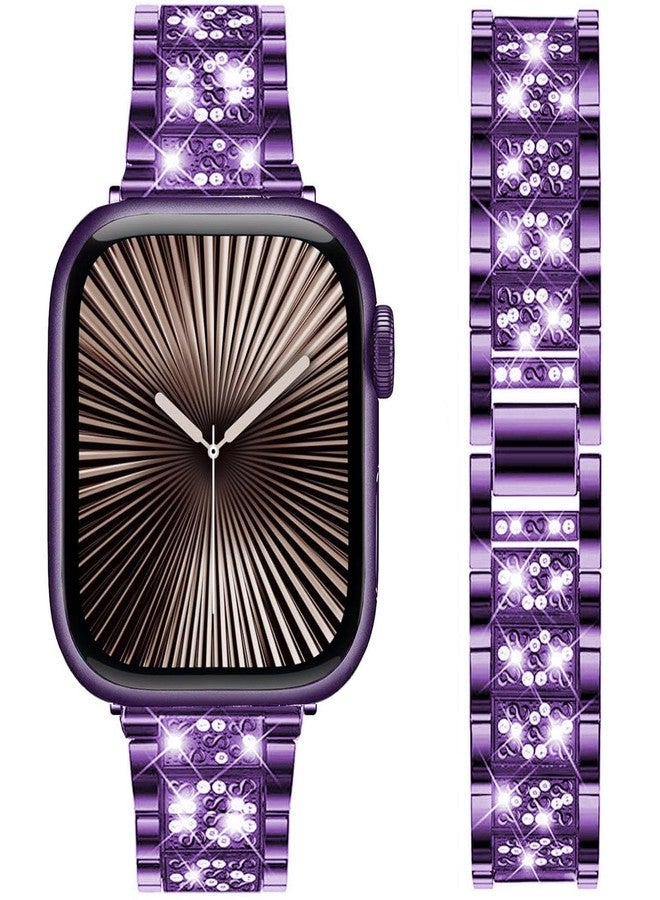 DEALELE Strap Compatible with iWatch 42mm 44mm 45mm 49mm, Rhinestone Diamond Metal Replacement Bands for Apple Watch Series 8/7 / 6/5 / 4/3 / SE/Ultra Women Men, Purple, 42/44/45/49mm - Image 1