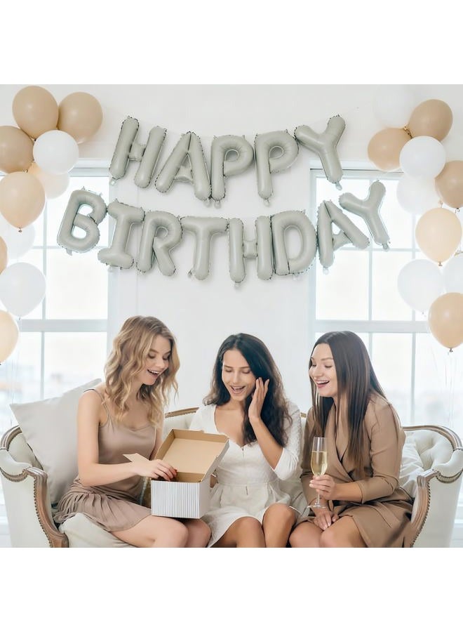 K.E.J. Beige Happy Birthday Balloon Banner 16 Inch - Foil Happy Birthday Letters Balloons Neutral Decor for Men Women Birthday Party Decorations, Reusable Birthday Sign Supplies - Image 3