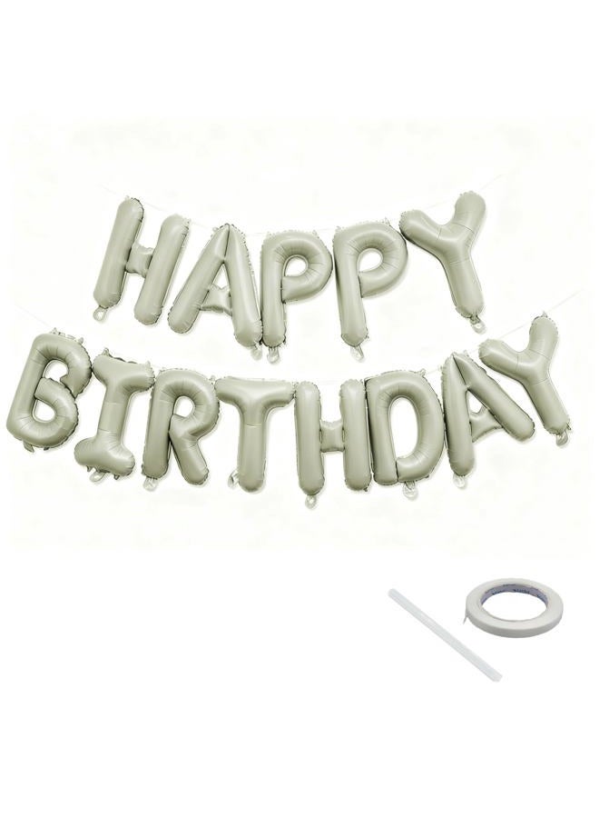 K.E.J. Beige Happy Birthday Balloon Banner 16 Inch - Foil Happy Birthday Letters Balloons Neutral Decor for Men Women Birthday Party Decorations, Reusable Birthday Sign Supplies - Image 1