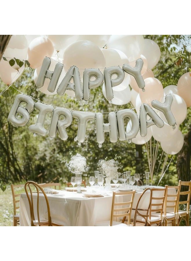 K.E.J. Beige Happy Birthday Balloon Banner 16 Inch - Foil Happy Birthday Letters Balloons Neutral Decor for Men Women Birthday Party Decorations, Reusable Birthday Sign Supplies - Image 5