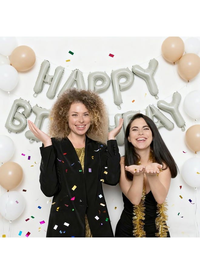K.E.J. Beige Happy Birthday Balloon Banner 16 Inch - Foil Happy Birthday Letters Balloons Neutral Decor for Men Women Birthday Party Decorations, Reusable Birthday Sign Supplies - Image 4
