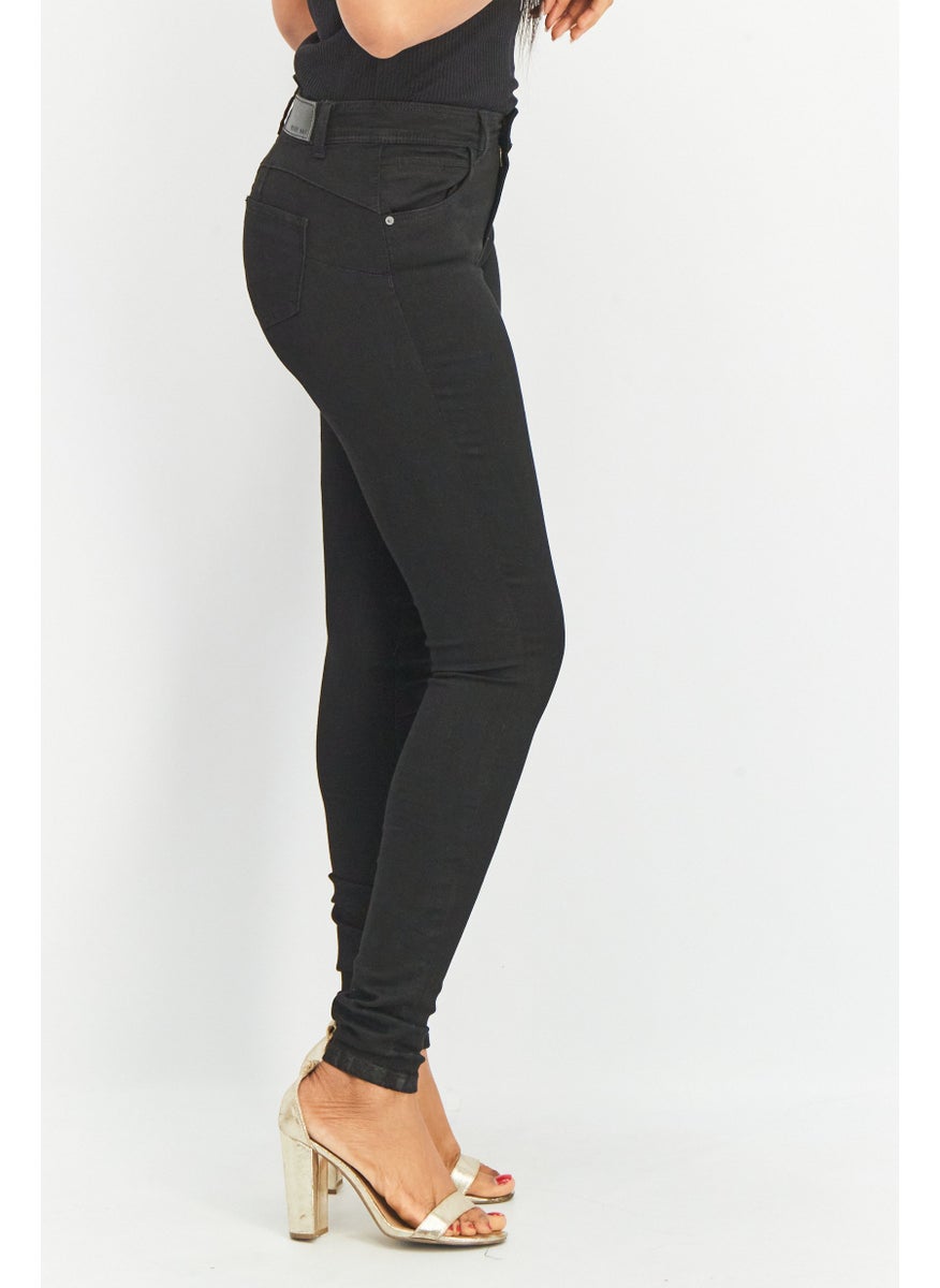 NOISY MAY Women Slim Fit Mid Waist Stretchable Denim, Black  - Image 2