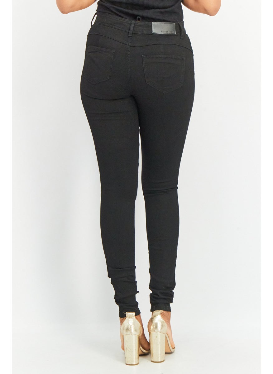 NOISY MAY Women Slim Fit Mid Waist Stretchable Denim, Black  - Image 3
