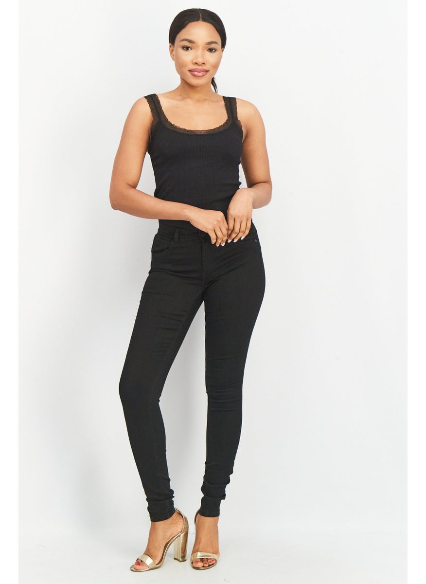 NOISY MAY Women Slim Fit Mid Waist Stretchable Denim, Black  - Image 4