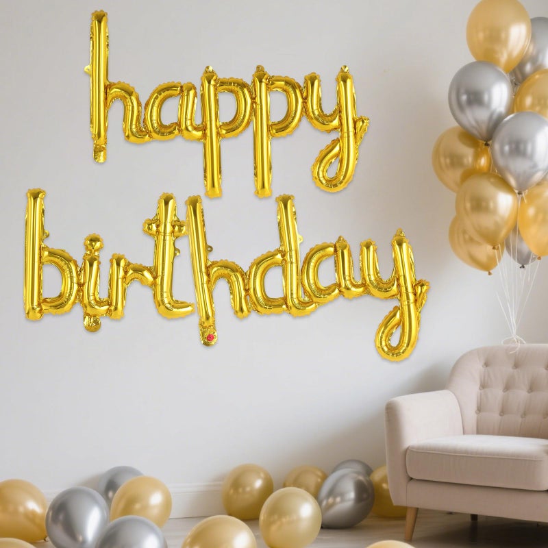 TOTAFAM Gold Happy Birthday Balloons Banner, Foil Letters Balloons, Personalized Name Signs for Women Men Boys Girls Birthday Party Decorations, Small - Image 3