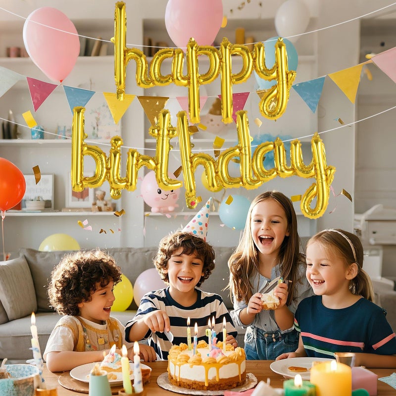 TOTAFAM Gold Happy Birthday Balloons Banner, Foil Letters Balloons, Personalized Name Signs for Women Men Boys Girls Birthday Party Decorations, Small - Image 4