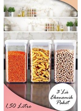 Boz House Set of 3 1.5l Square Vacuum Container Dry Food Legume Storage Triple Airtight Container  - Image 1