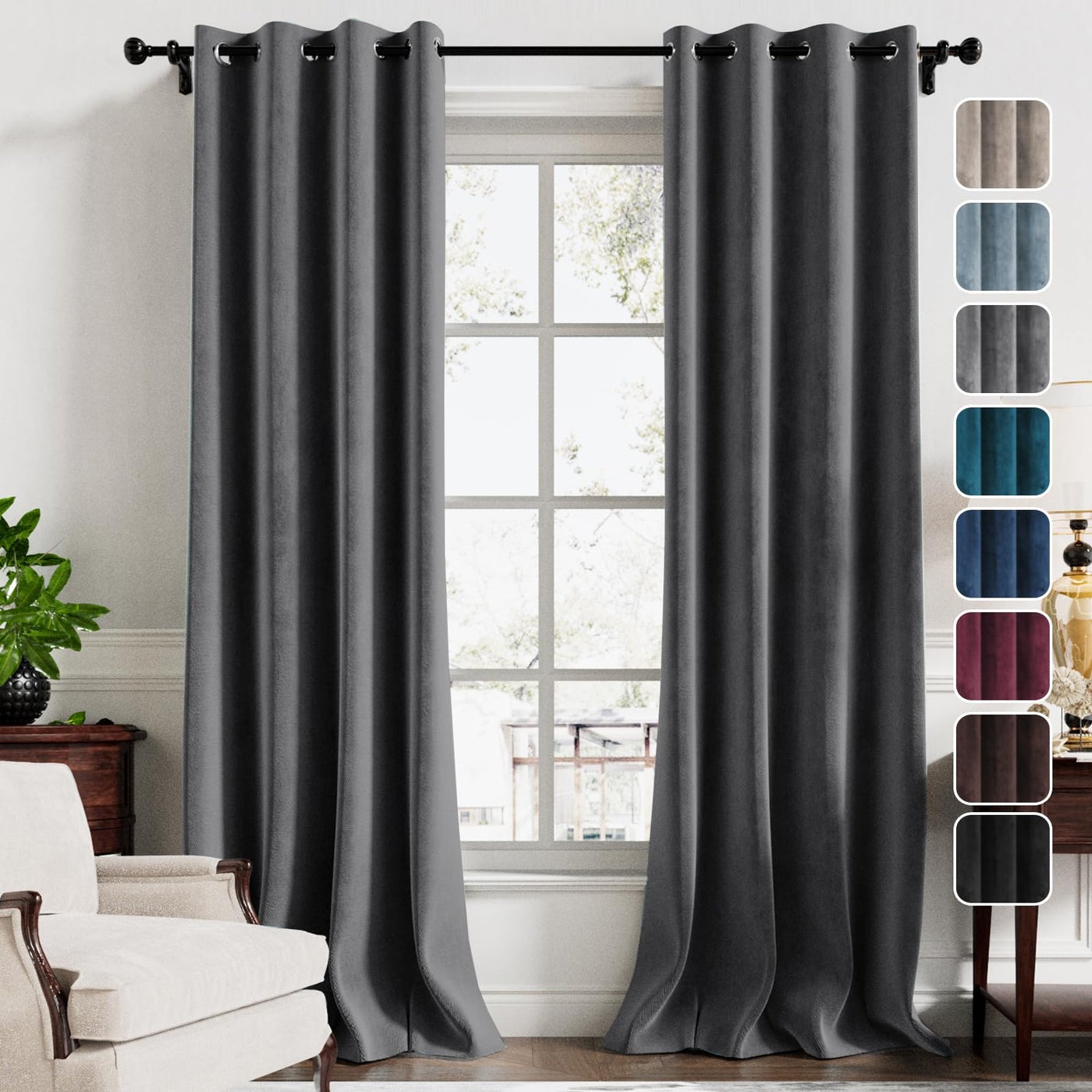 H.VERSAILTEX HVERSAILTEX Velvet Room Darkening Curtains 52 X 95 Inches 2 Panels Soft Grommet CurtainsDrapes Thermal Insulated Window Curtains for Living RoomBedroomHallTheatre Grey